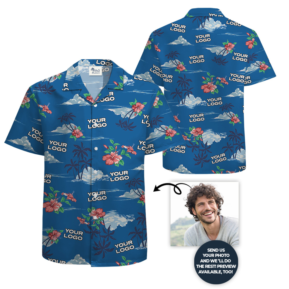 Custom 1-4 Logos Tropical Blue Hawaiian Shirt