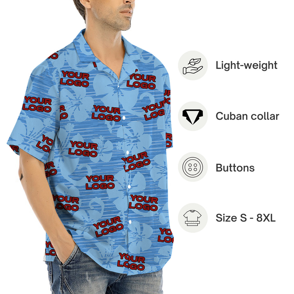 Custom Multiple Company Logos Blue Hawaiian Shirt