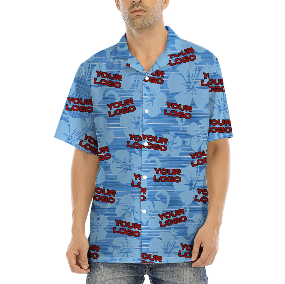 Custom Multiple Company Logos Blue Hawaiian Shirt