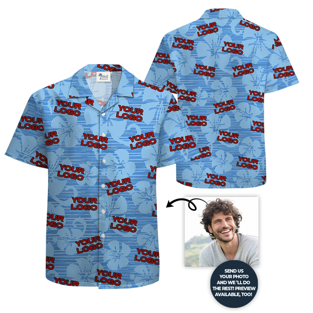 Custom Multiple Company Logos Blue Hawaiian Shirt