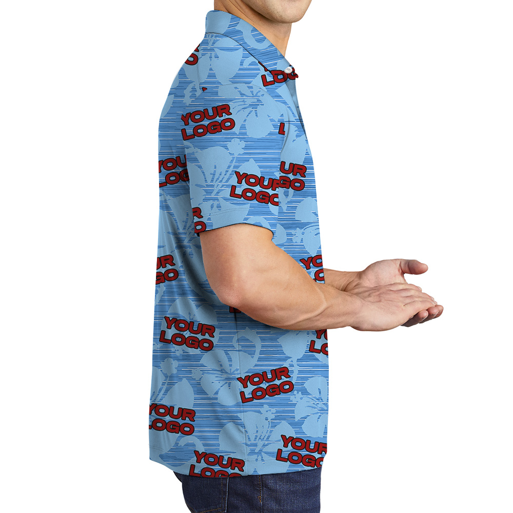 Custom 1-4 Logos Blue Hawaiian Polo Shirts
