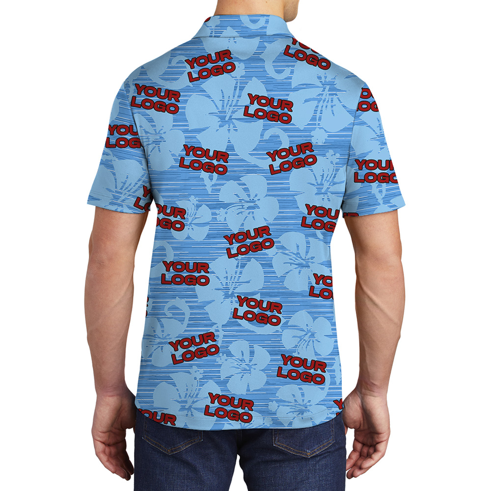 Custom 1-4 Logos Blue Hawaiian Polo Shirts