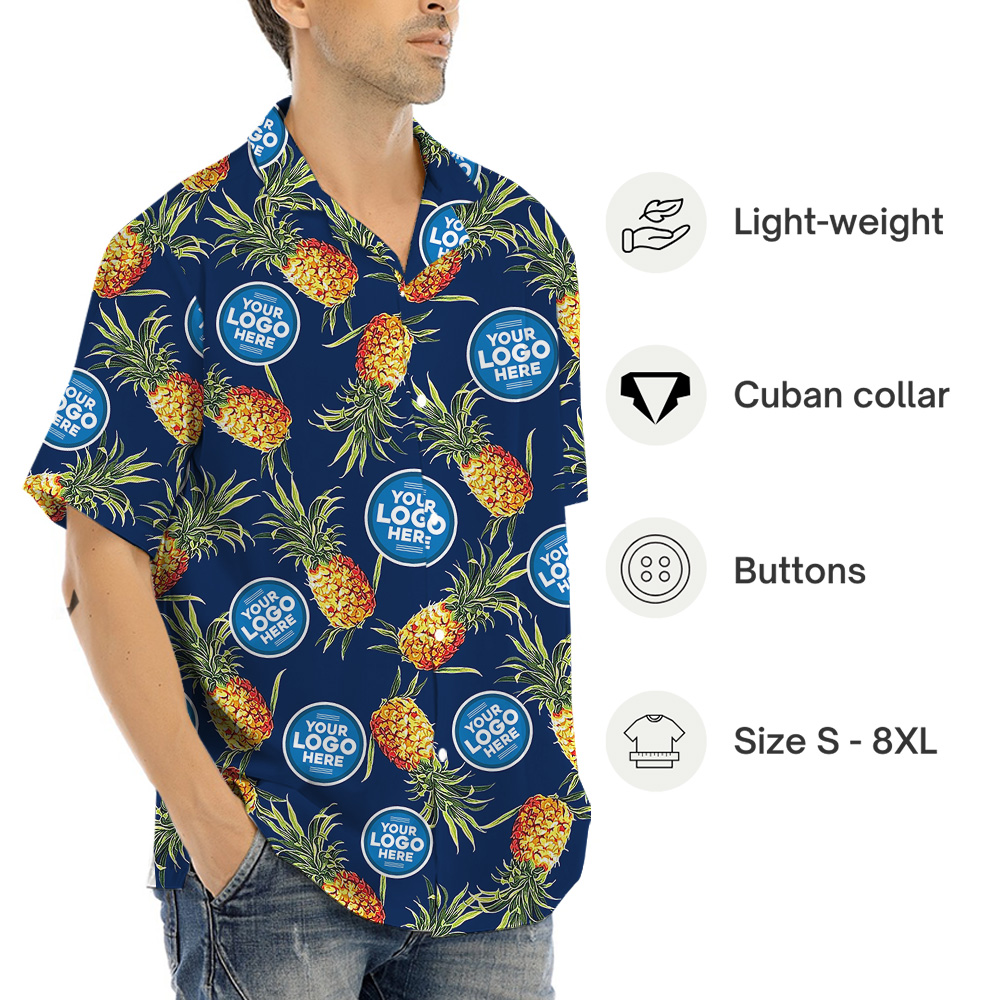 Custom Company Logo Vintage Navy Hawaiian Shirt
