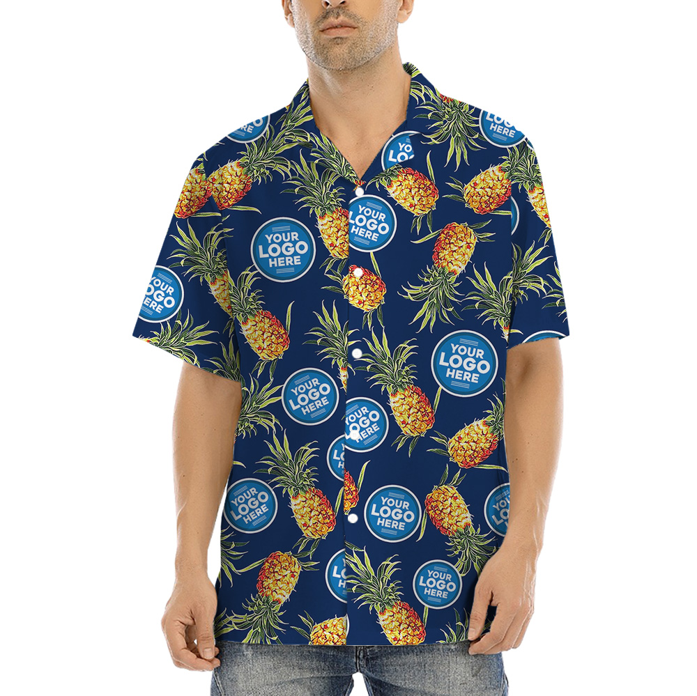 Custom Company Logo Vintage Navy Hawaiian Shirt