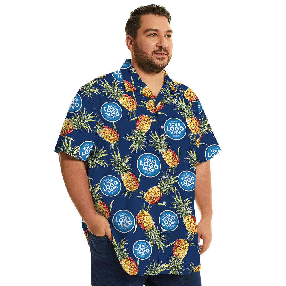 Custom Company Logo Vintage Navy Hawaiian Shirt