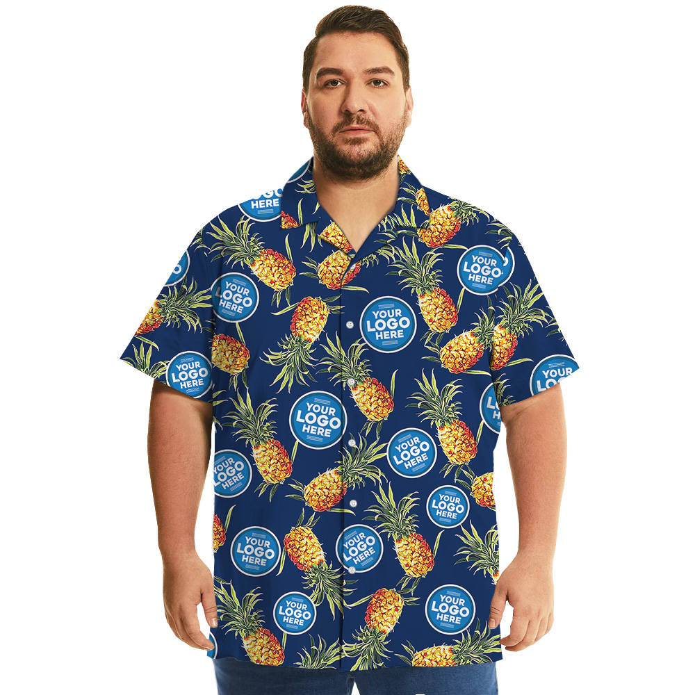 Custom Company Logo Vintage Navy Hawaiian Shirt