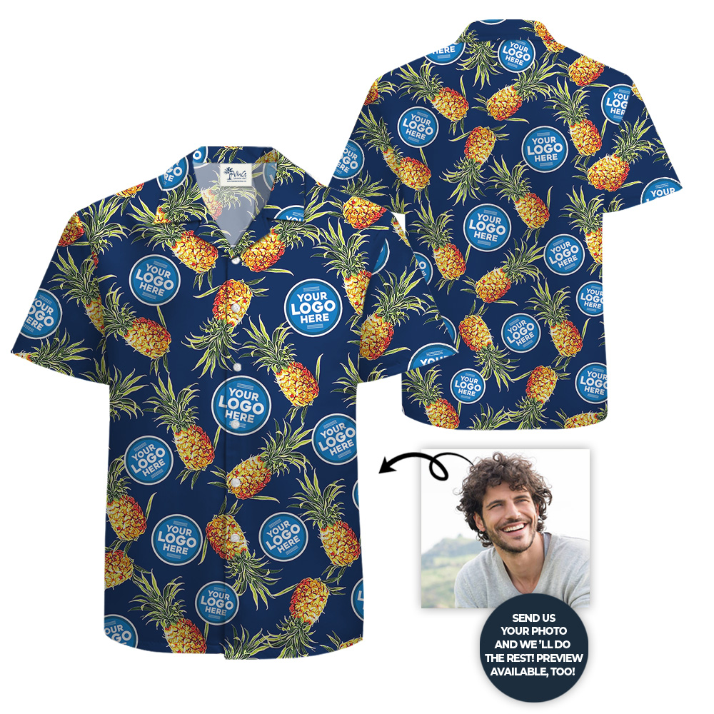 Custom Company Logo Vintage Navy Hawaiian Shirt