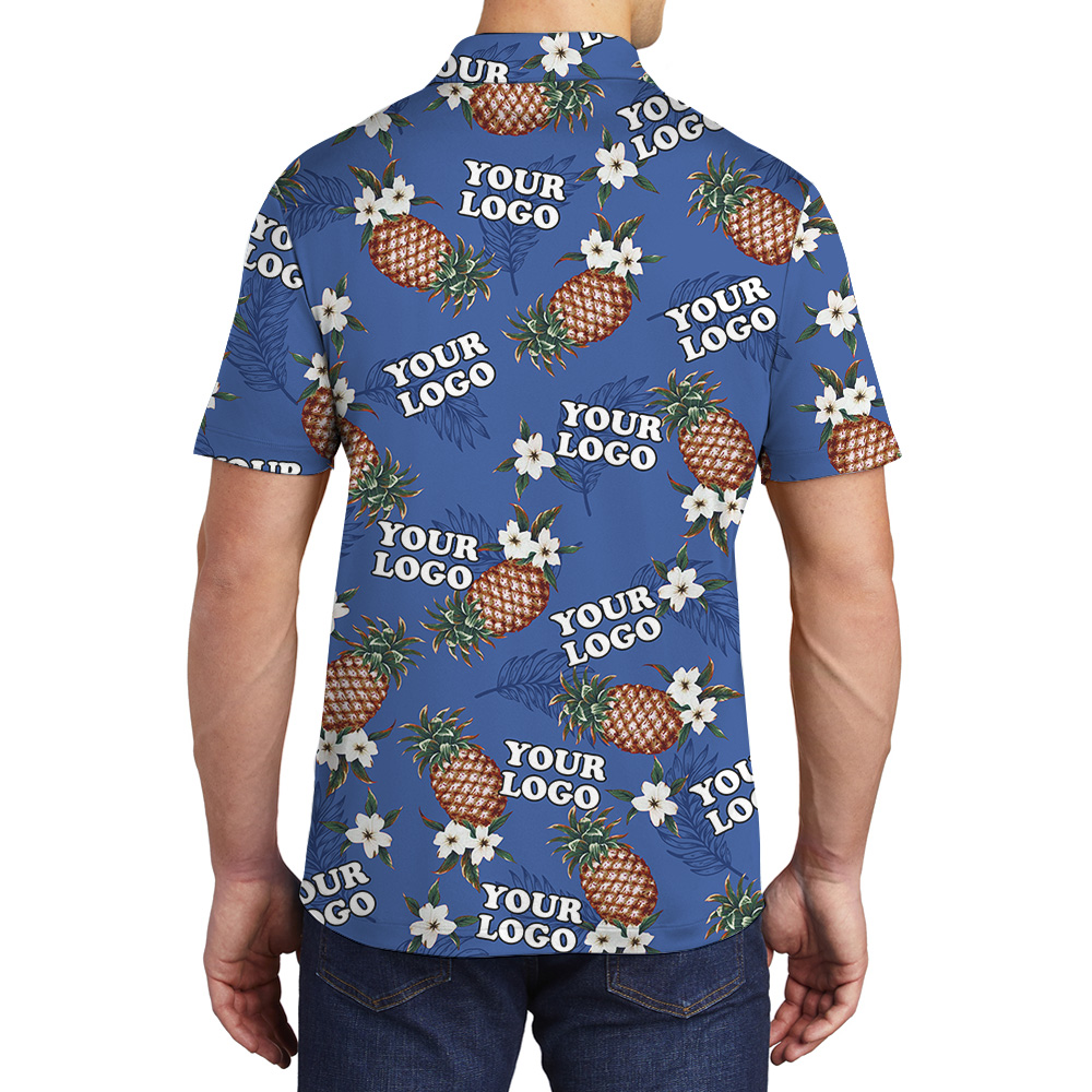 Custom Multiple Logos Blue Pineapple Polo Shirt