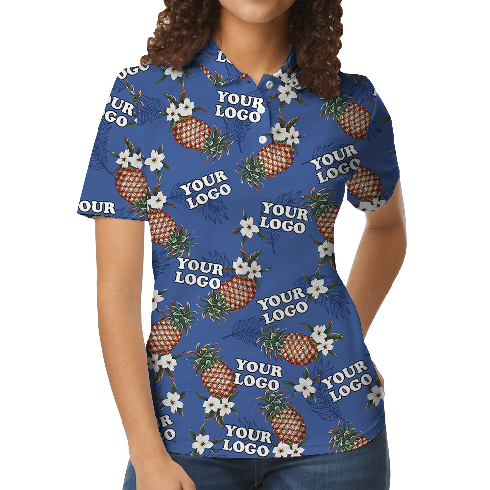 Custom Multiple Logos Blue Pineapple Polo Shirt