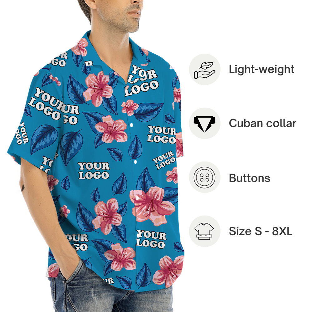 Custom Multiples Company Logo Blue Floral Hawaiian Shirt