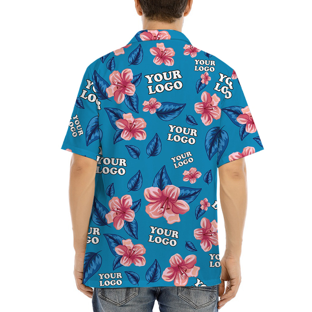 Custom Multiples Company Logo Blue Floral Hawaiian Shirt