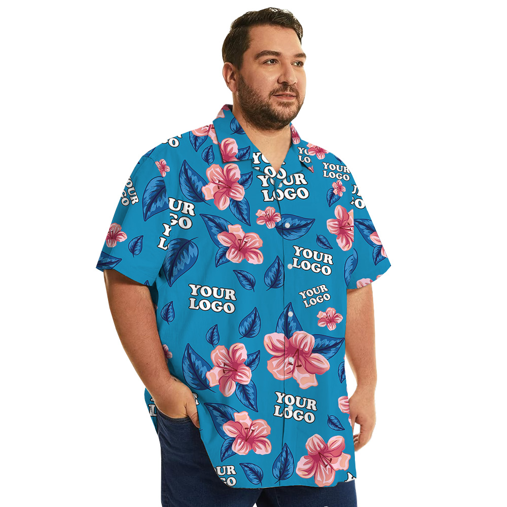 Custom Multiples Company Logo Blue Floral Hawaiian Shirt