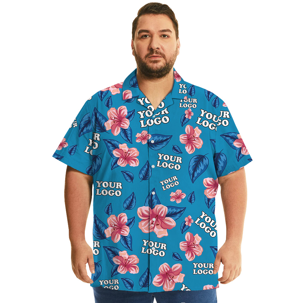 Custom Multiples Company Logo Blue Floral Hawaiian Shirt