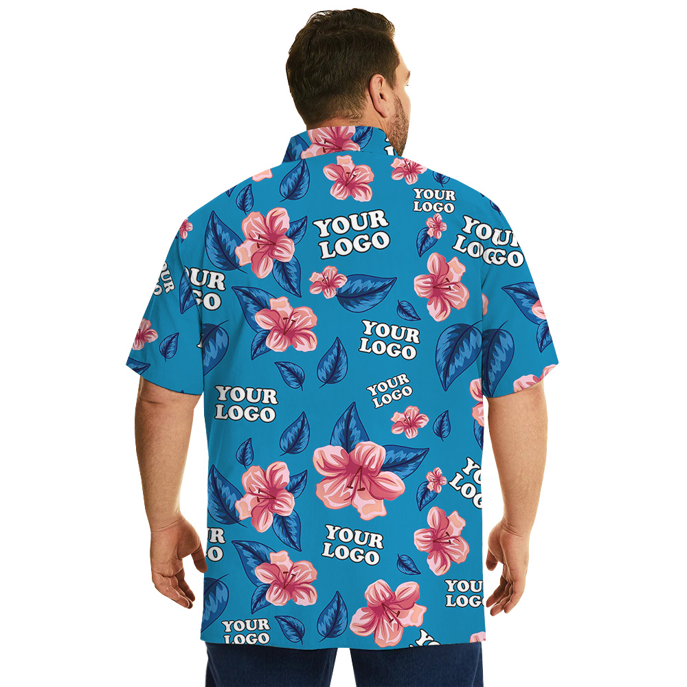 Custom Multiples Company Logo Blue Floral Hawaiian Shirt