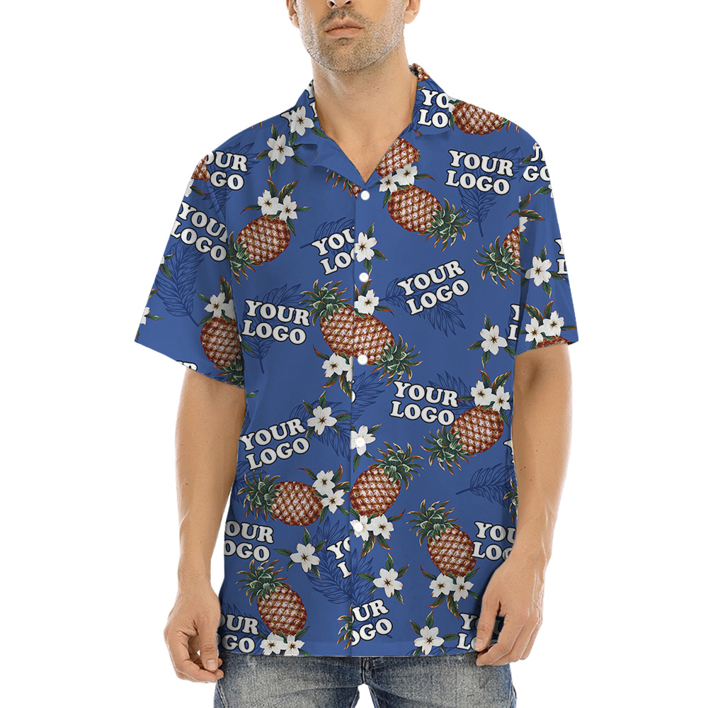 Classic Blue Pineapple Hawaiian Shirt With Custom Logo