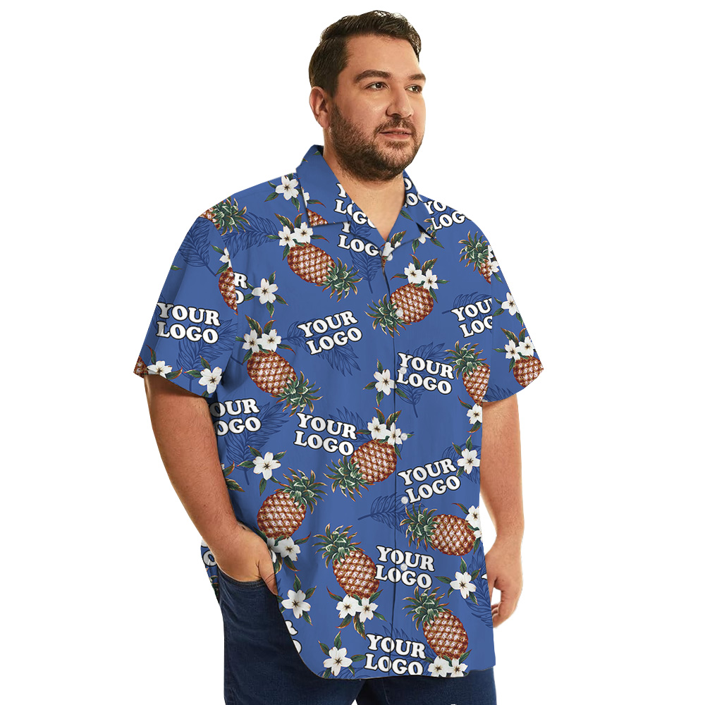 Classic Blue Pineapple Hawaiian Shirt With Custom Logo