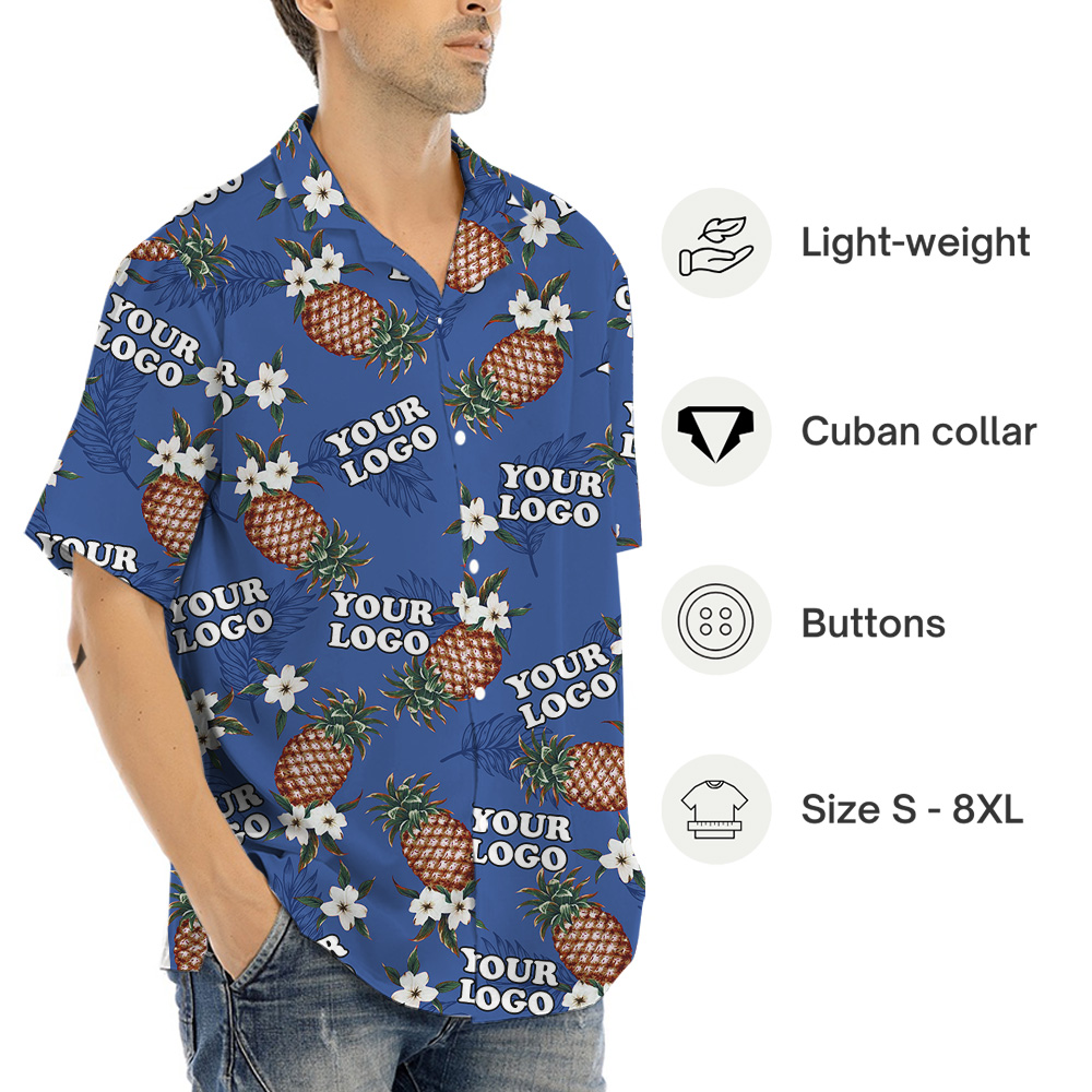 Classic Blue Pineapple Hawaiian Shirt With Custom Logo