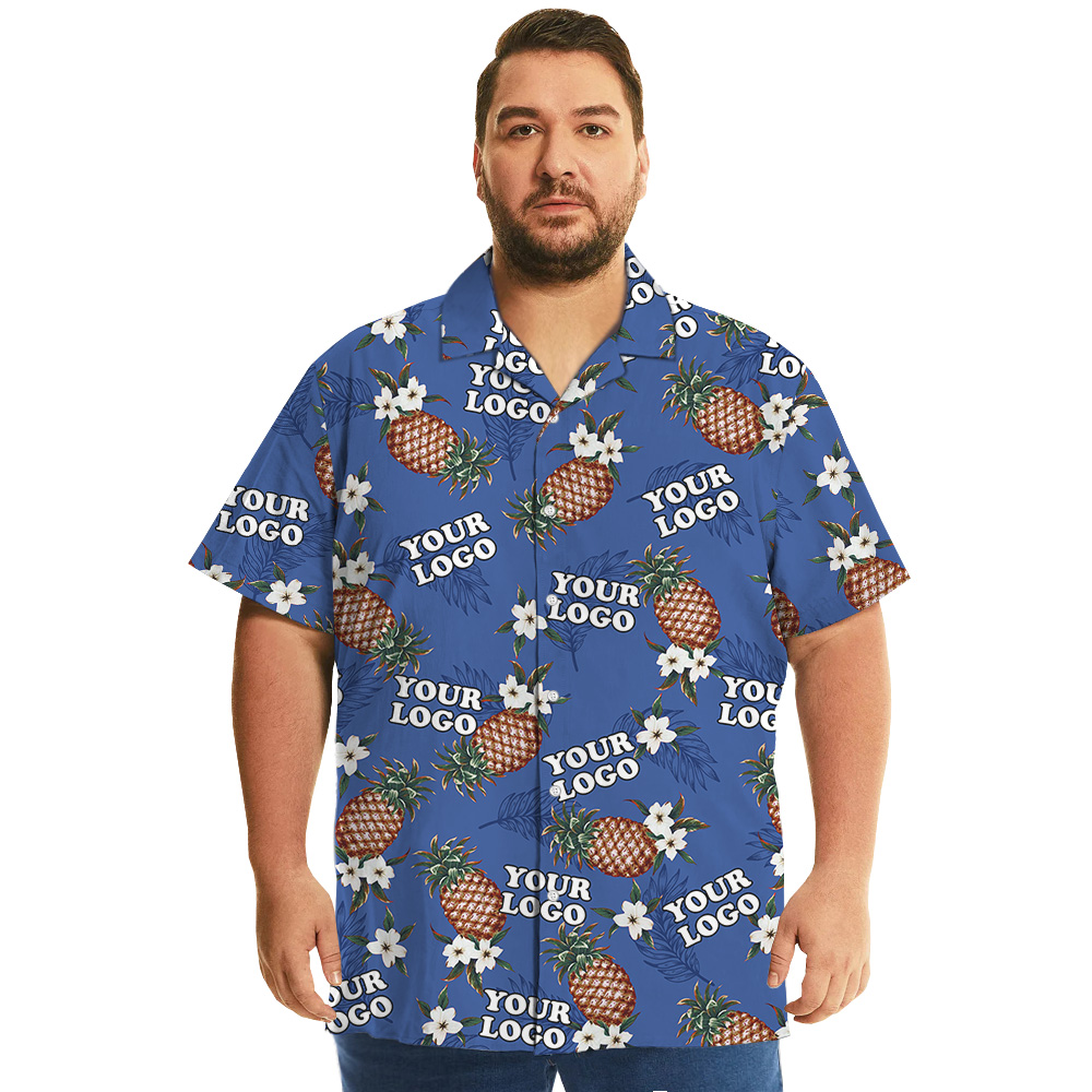 Classic Blue Pineapple Hawaiian Shirt With Custom Logo