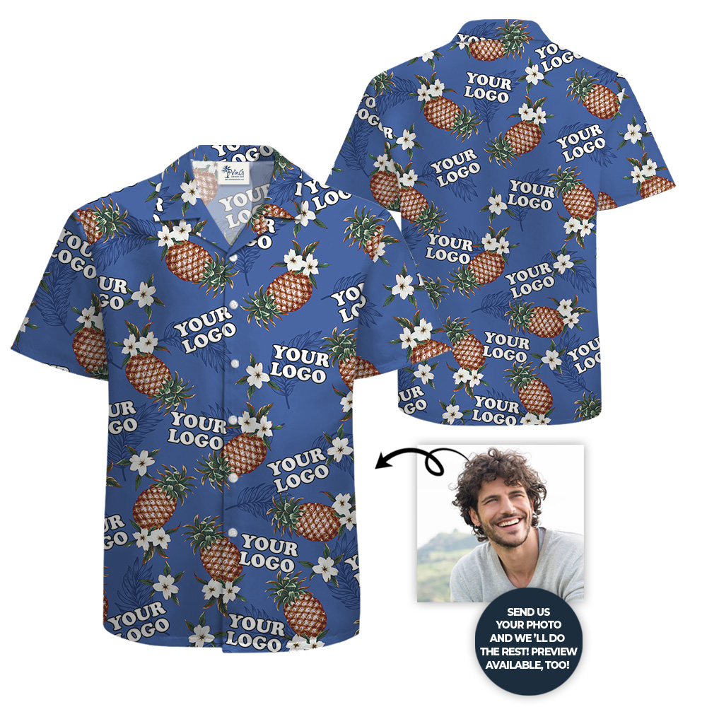 Classic Blue Pineapple Hawaiian Shirt With Custom Logo