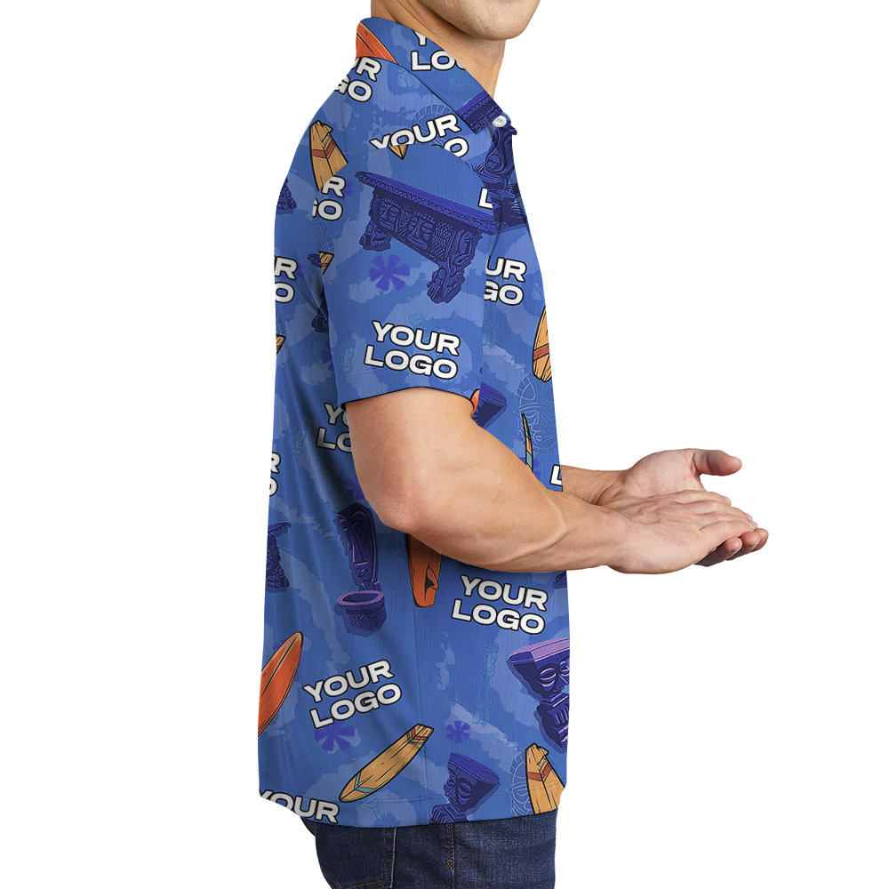 Custom 1-4 Logos Blue Tiki Surfing Polo Shirt