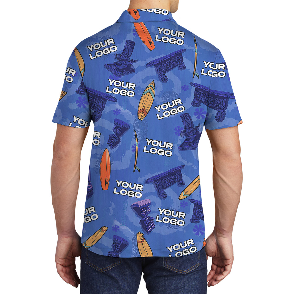 Custom 1-4 Logos Blue Tiki Surfing Polo Shirt