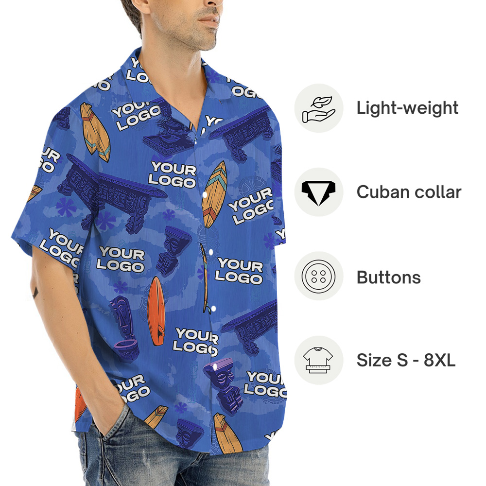 Vintage Tiki Surfing Navy Hawaiian Shirt With Custom Logo