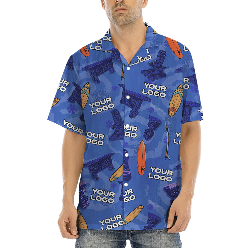 Vintage Tiki Surfing Navy Hawaiian Shirt With Custom Logo