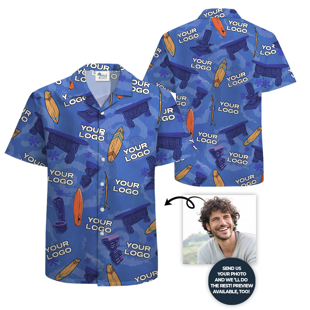 Vintage Tiki Surfing Navy Hawaiian Shirt With Custom Logo
