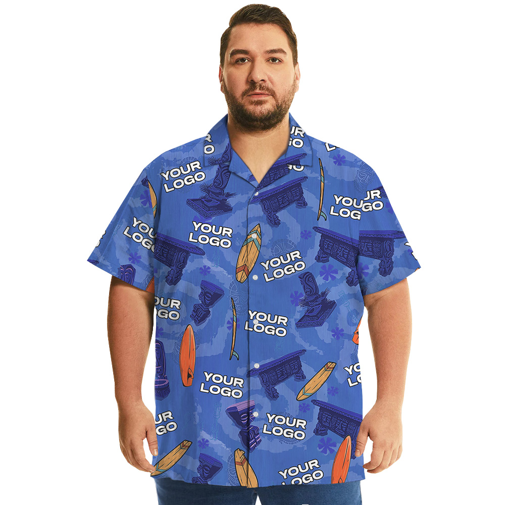 Vintage Tiki Surfing Navy Hawaiian Shirt With Custom Logo
