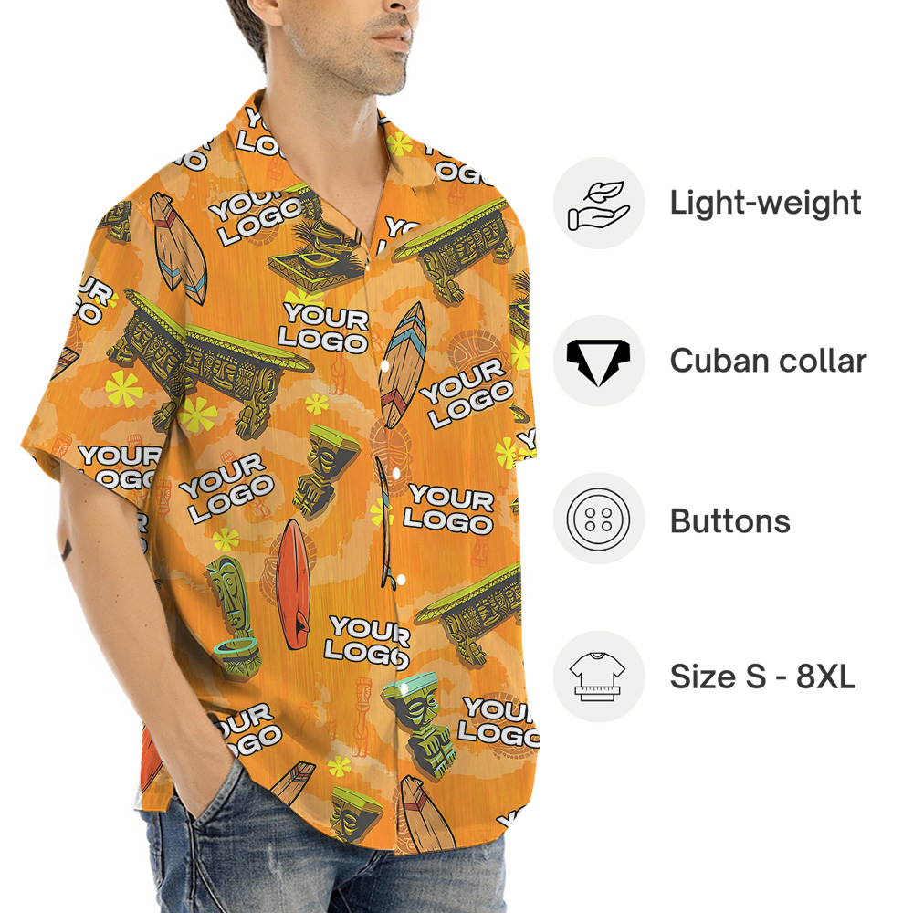 Custom Company Logo Vintage Orange Tiki Hawaiian Shirt