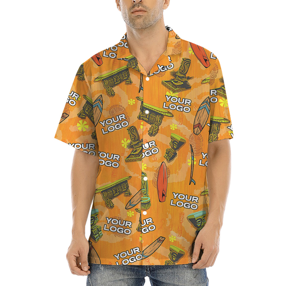 Custom Company Logo Vintage Orange Tiki Hawaiian Shirt