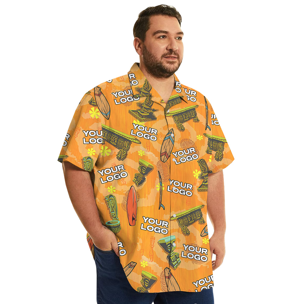 Custom Company Logo Vintage Orange Tiki Hawaiian Shirt