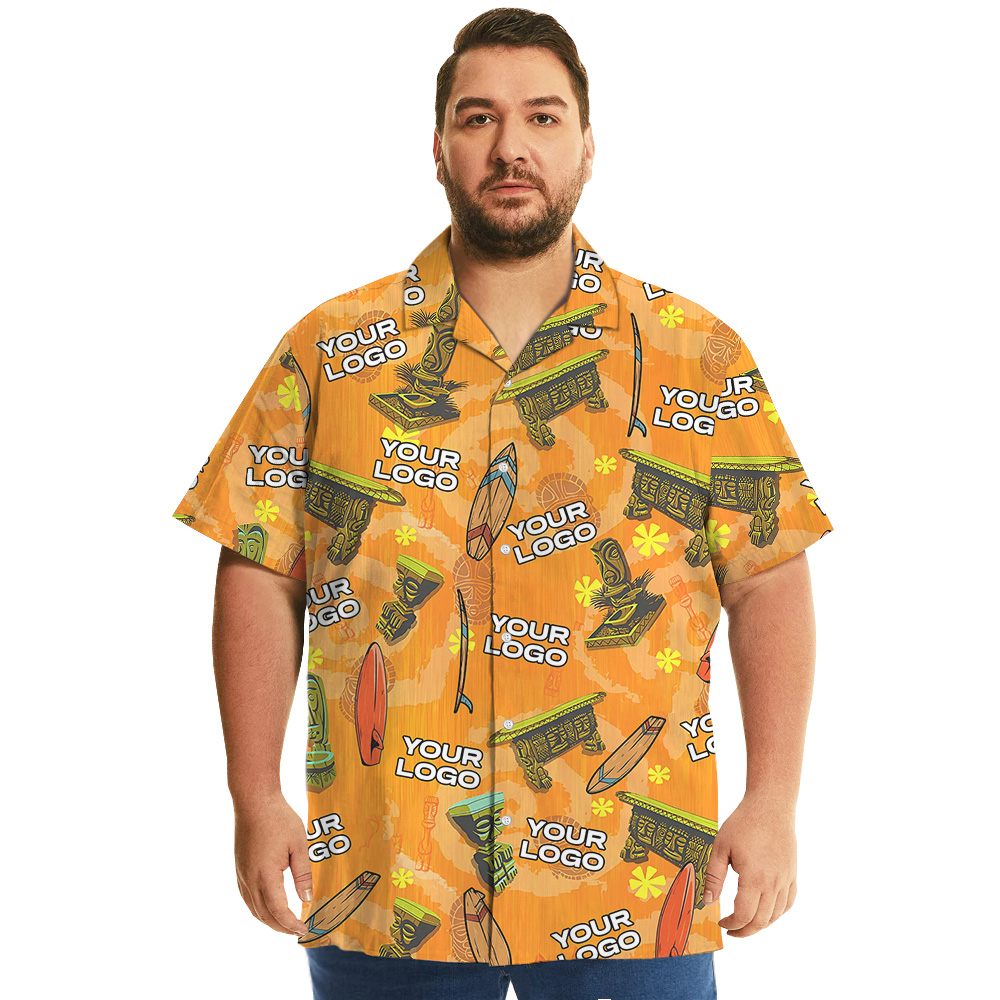 Custom Company Logo Vintage Orange Tiki Hawaiian Shirt