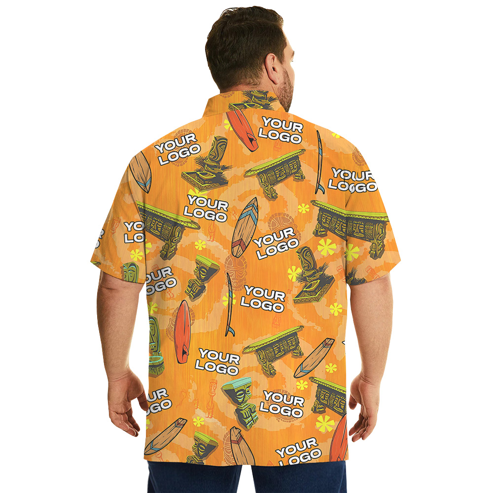 Custom Company Logo Vintage Orange Tiki Hawaiian Shirt