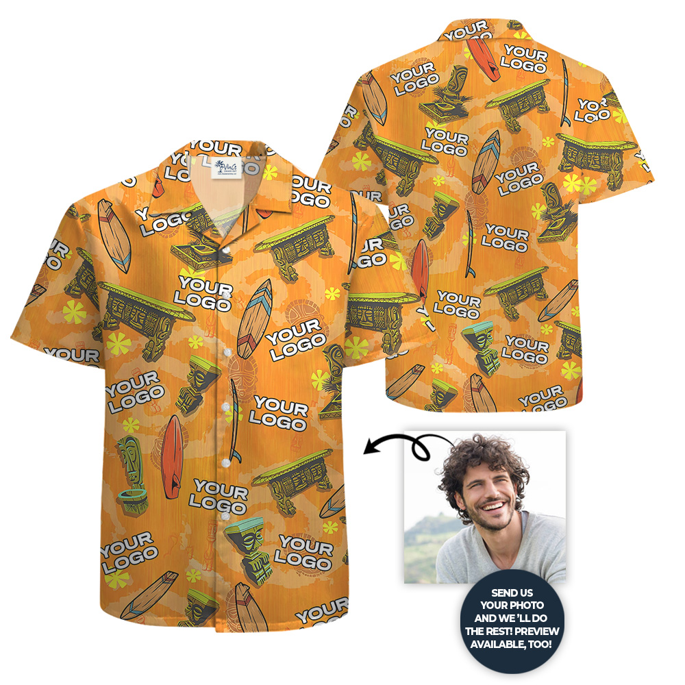 Custom Company Logo Vintage Orange Tiki Hawaiian Shirt