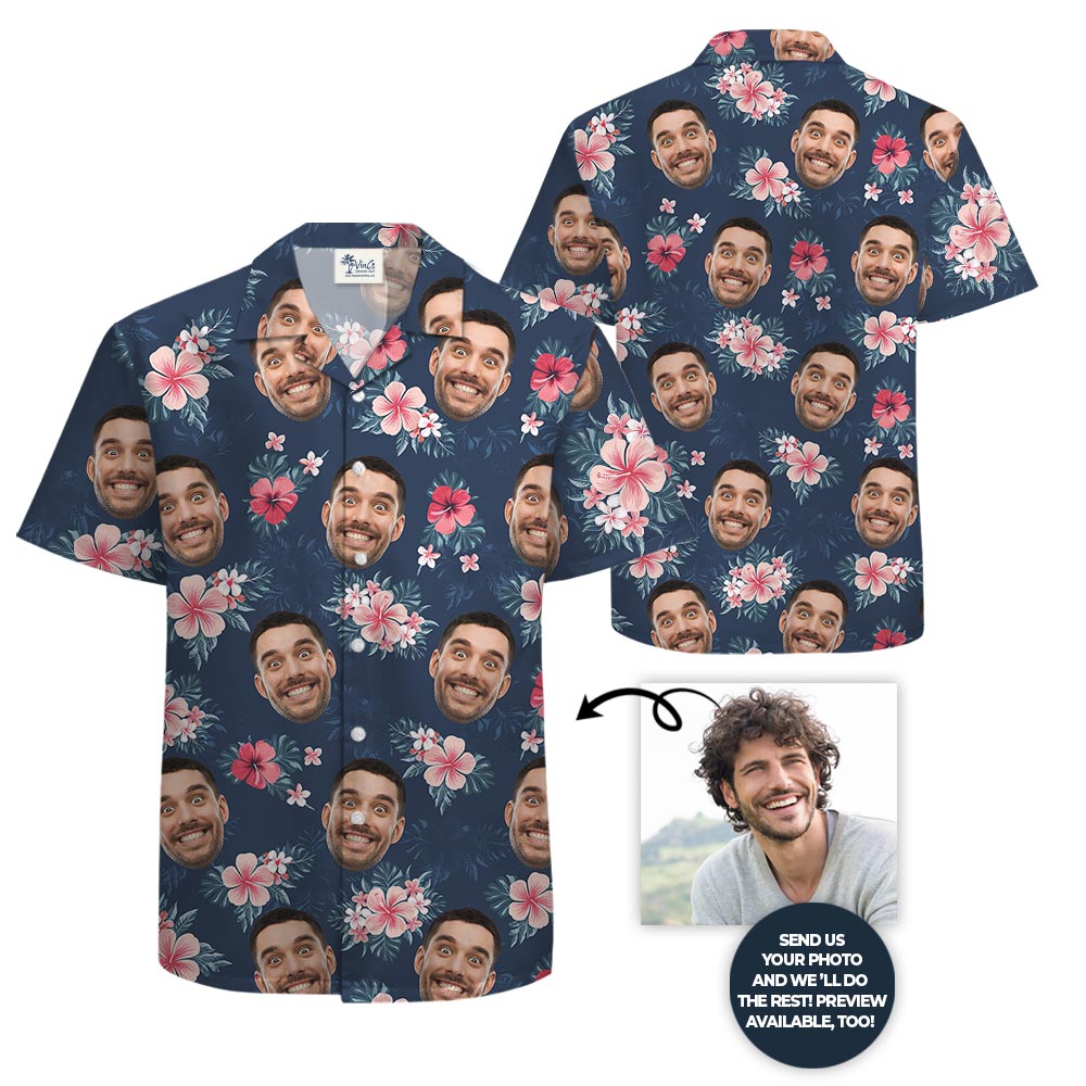 Tropical Flowers Aloha Shirt Custom Logo And Face