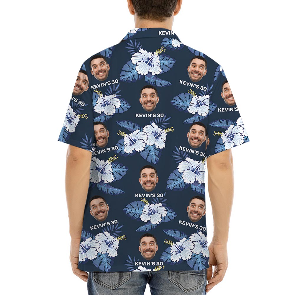 Customize Logo Navy Blue Hawaiian Shirt With Hibiscus