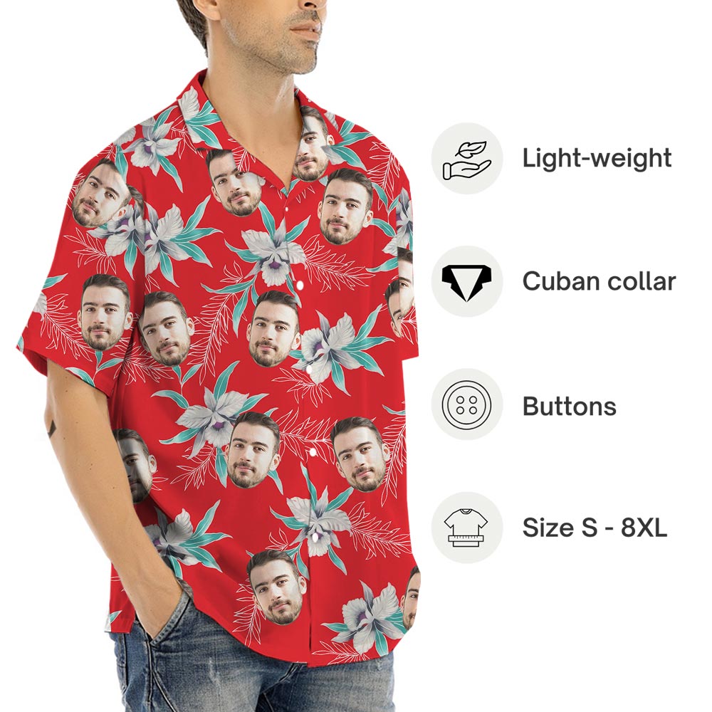 Personalized Red Hawaii Button Shirt With Corporate Logo