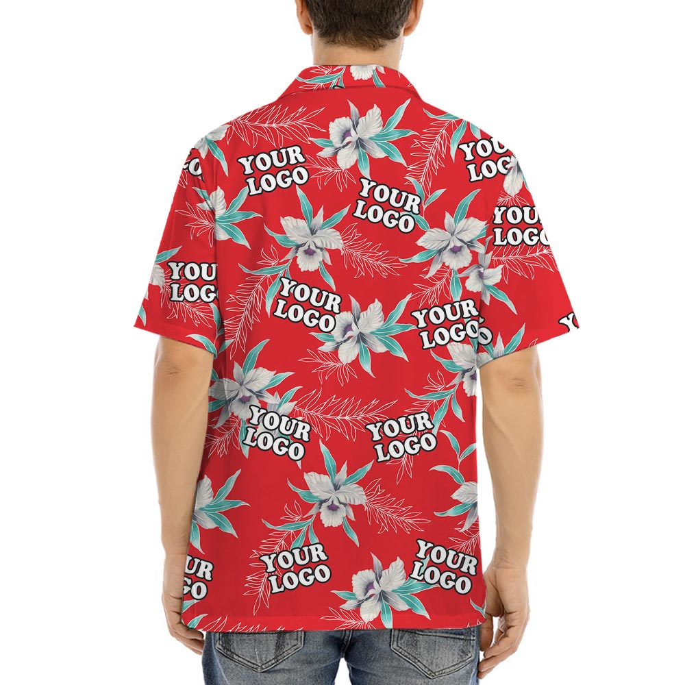 Personalized Red Hawaii Button Shirt With Corporate Logo