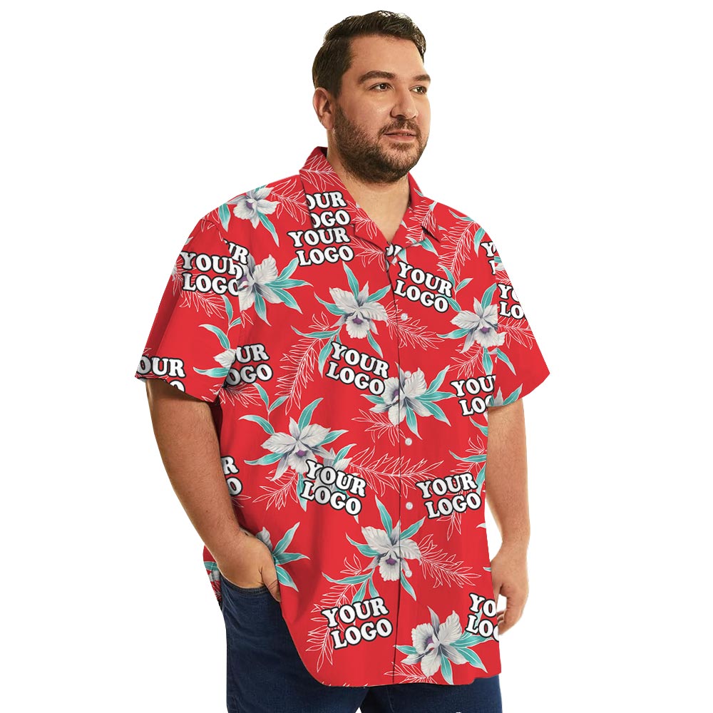 Personalized Red Hawaii Button Shirt With Corporate Logo