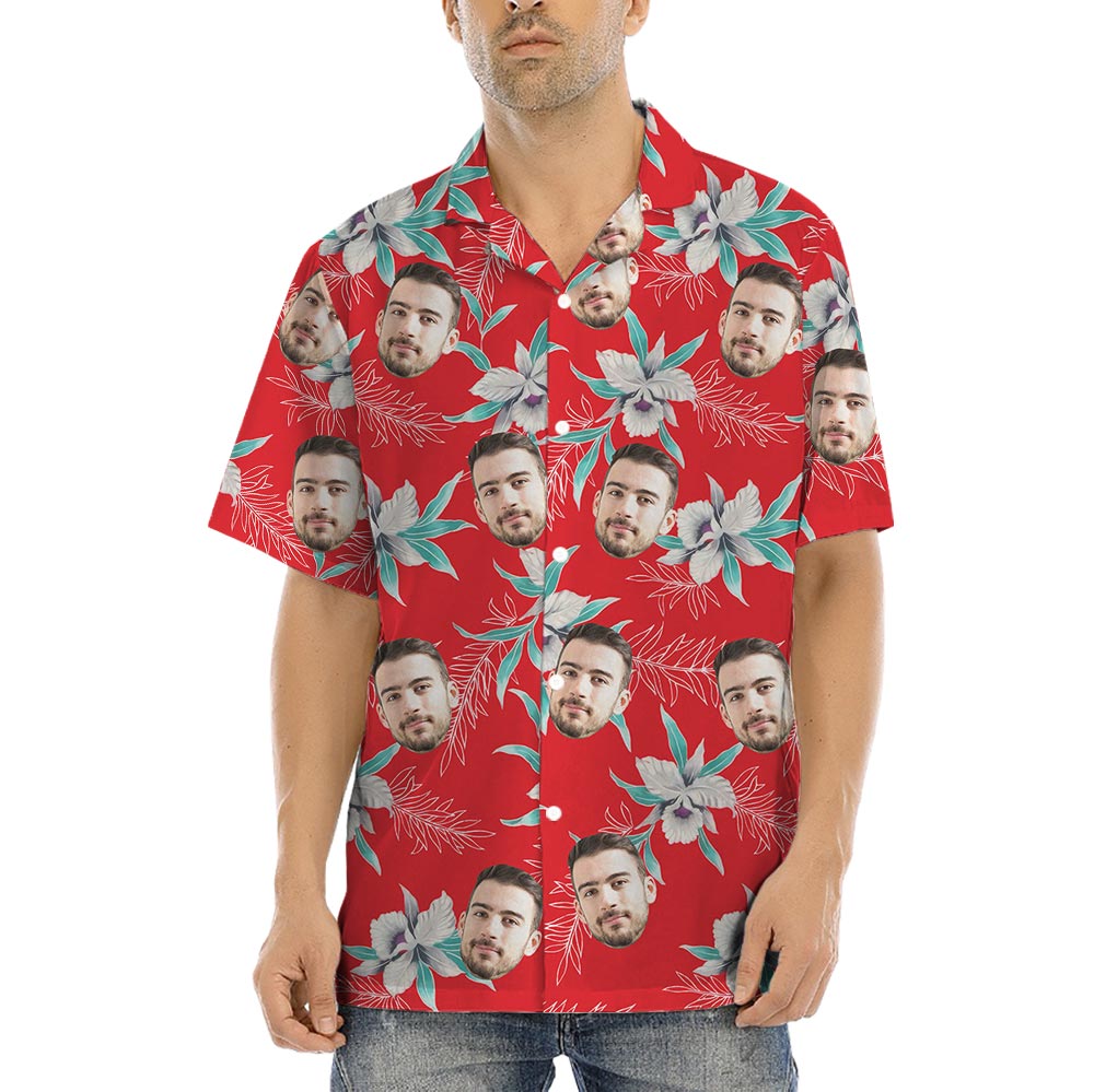 Personalized Red Hawaii Button Shirt With Corporate Logo