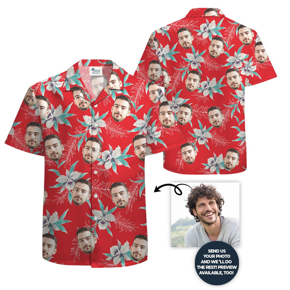 Personalized Red Hawaii Button Shirt With Corporate Logo