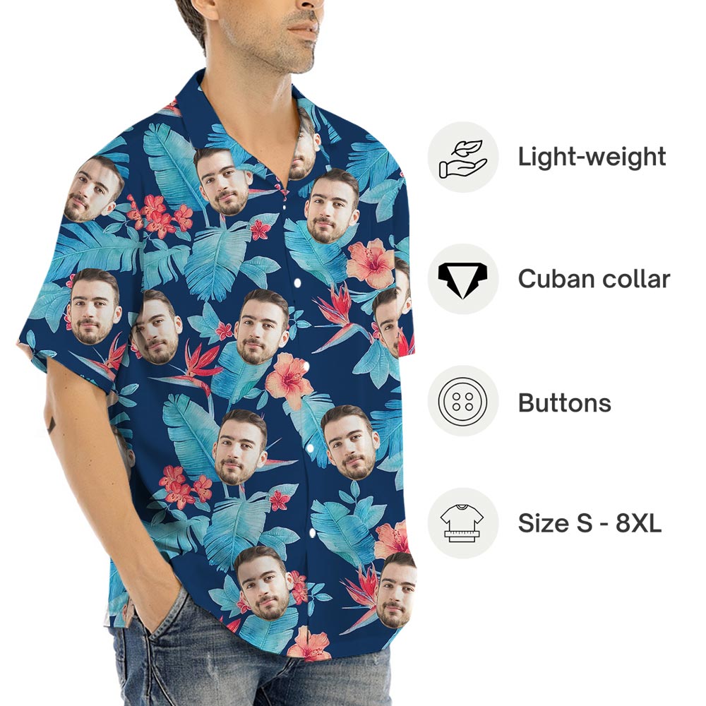 Blue Floral Corporate Hawaiian Shirt With Logo
