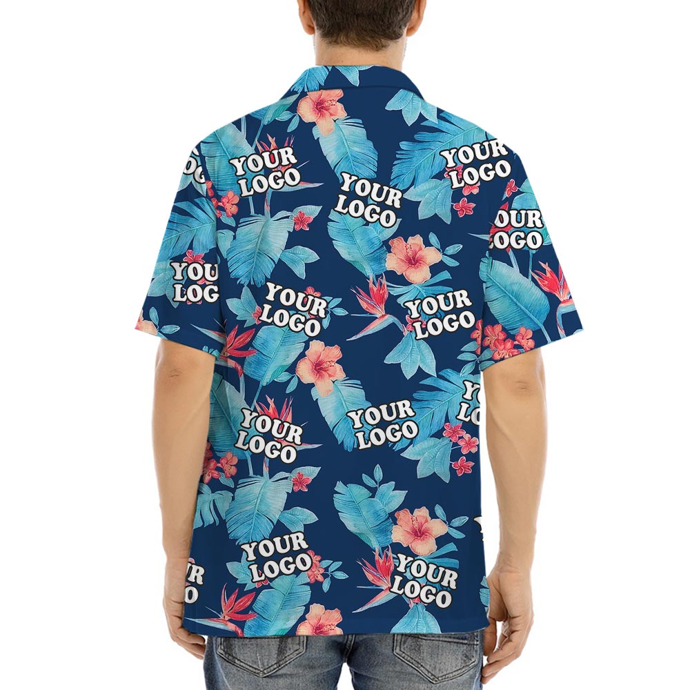 Blue Floral Corporate Hawaiian Shirt With Logo