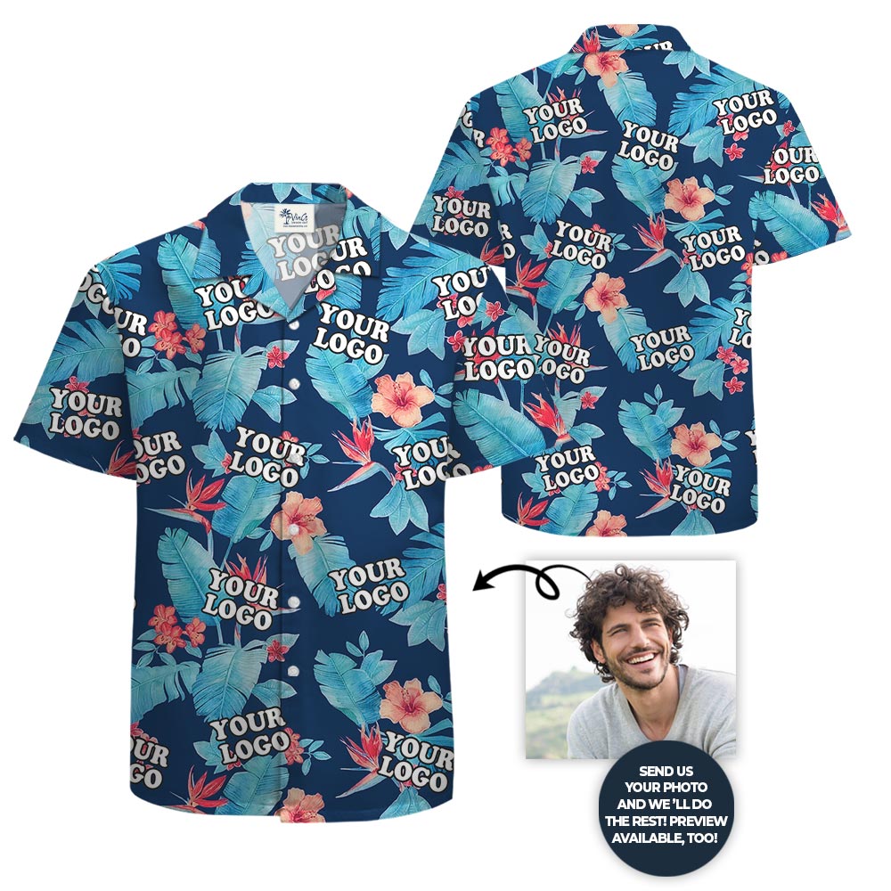 Blue Floral Corporate Hawaiian Shirt With Logo