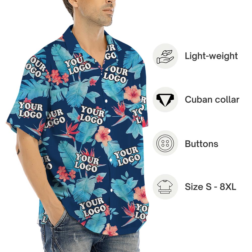 Blue Floral Corporate Hawaiian Shirt With Logo