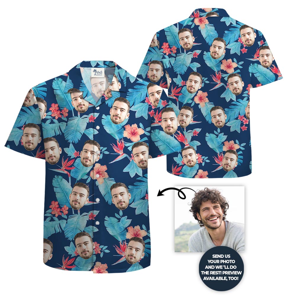 Blue Floral Corporate Hawaiian Shirt With Logo
