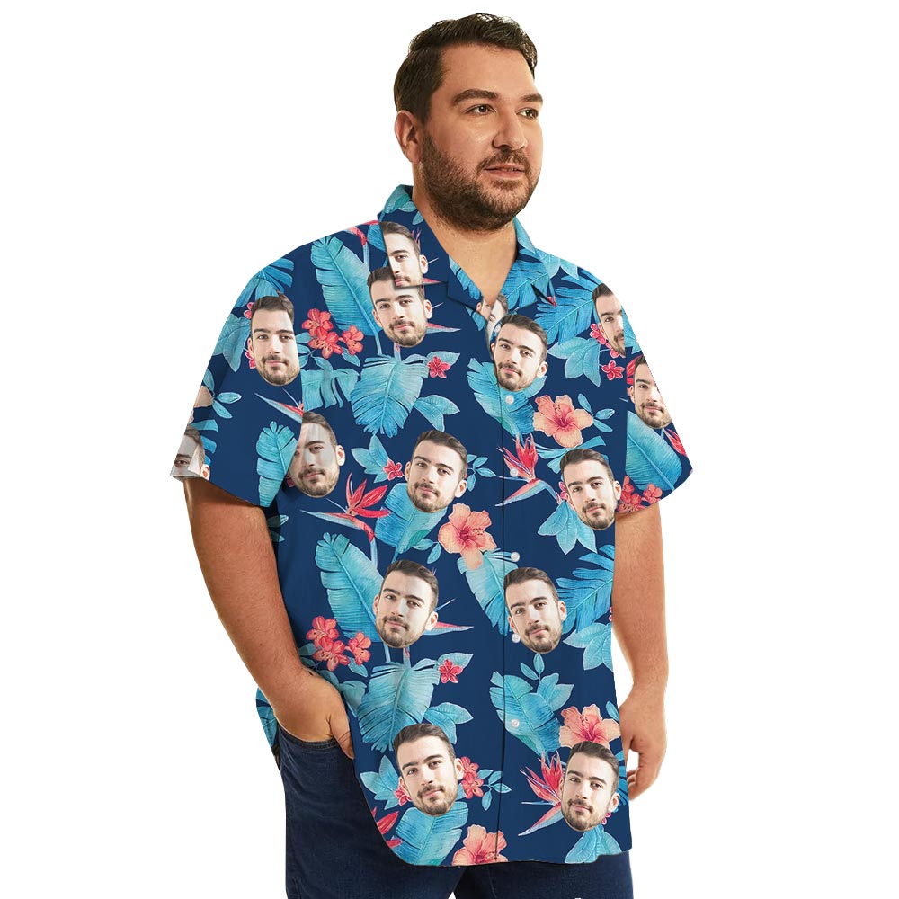 Blue Floral Corporate Hawaiian Shirt With Logo