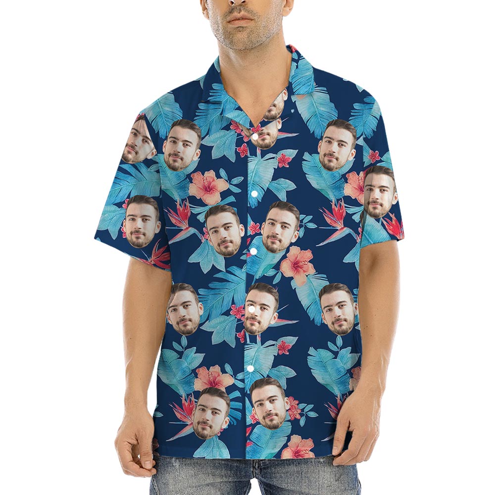 Blue Floral Corporate Hawaiian Shirt With Logo