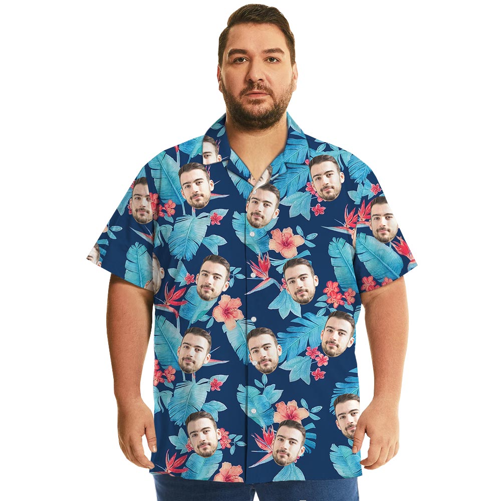 Blue Floral Corporate Hawaiian Shirt With Logo